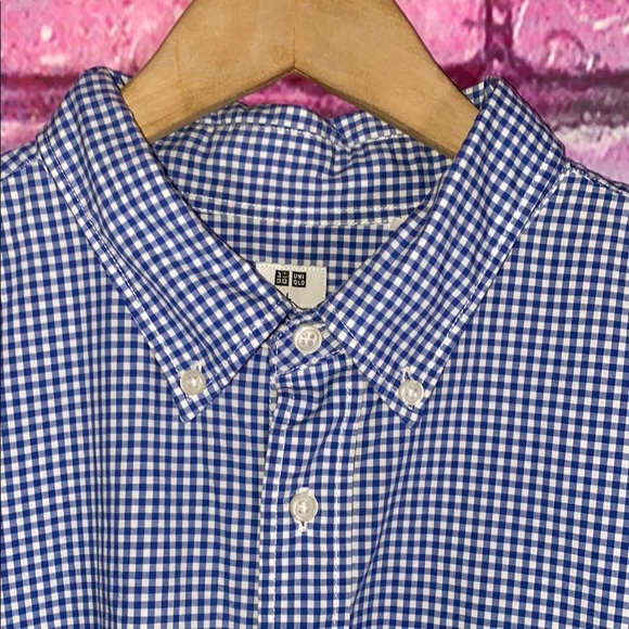 UNIQLO Men's Blue Checkered Shirt Plaid Casual Button Down Collard Size Large - Picture 4 of 8